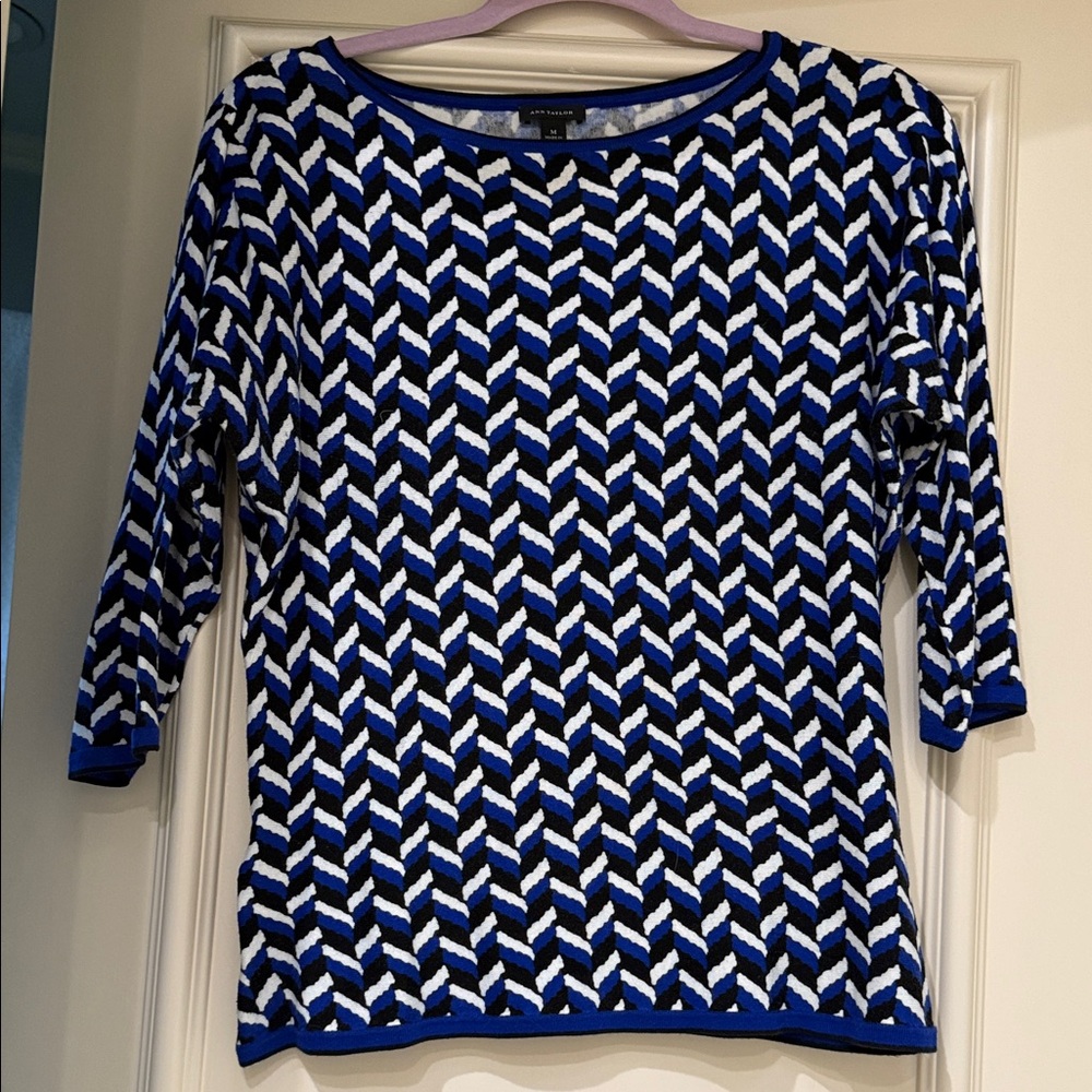 Ann Taylor Blue and White Knit Top
